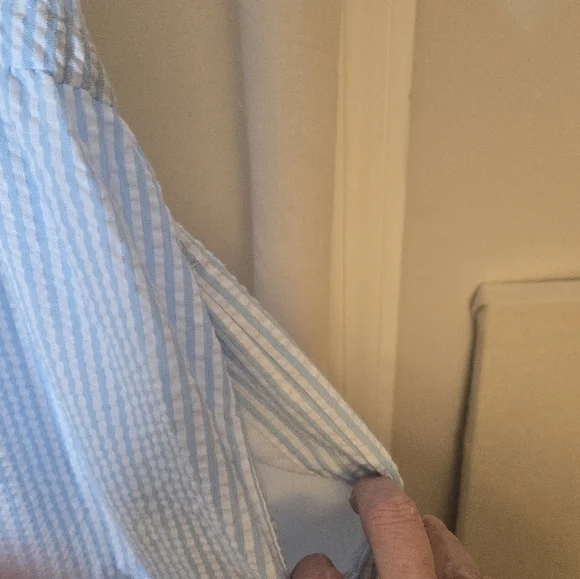 Blue Striped Ruffle Dress W Drawstring & Pockets! Crisp, Cool, Country, Feminine - Picture 4 of 4